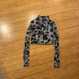 Reebok sheer green black pink floral high neck top